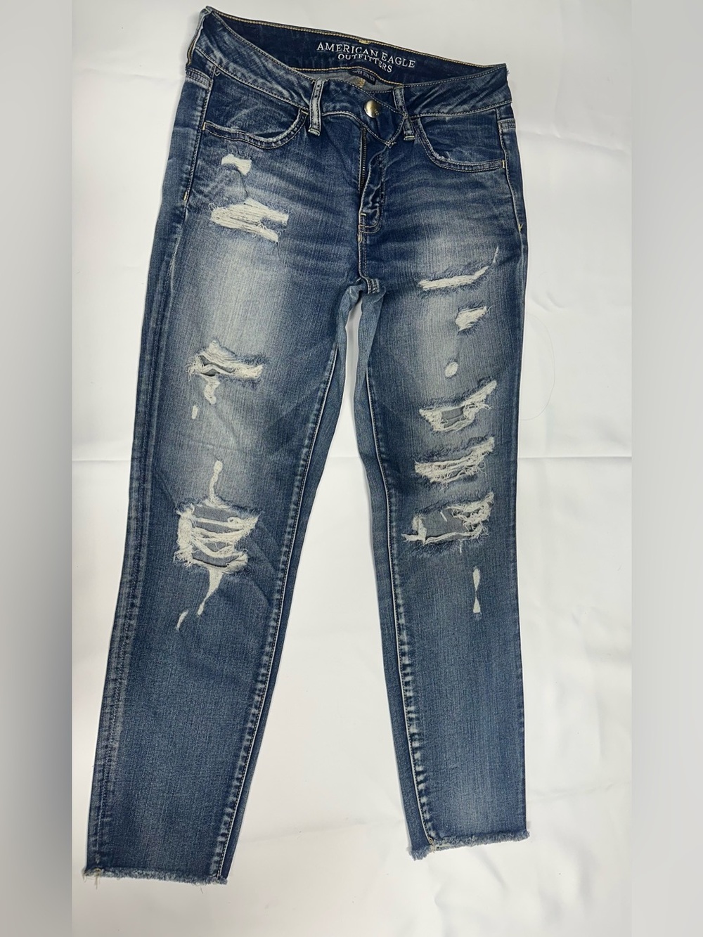 American Eagle Outfitters Distressed Medium Blue Skinny Jeans